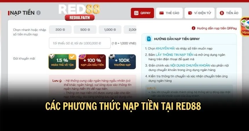 Tổng hợp phương thức nạp tiền RED88